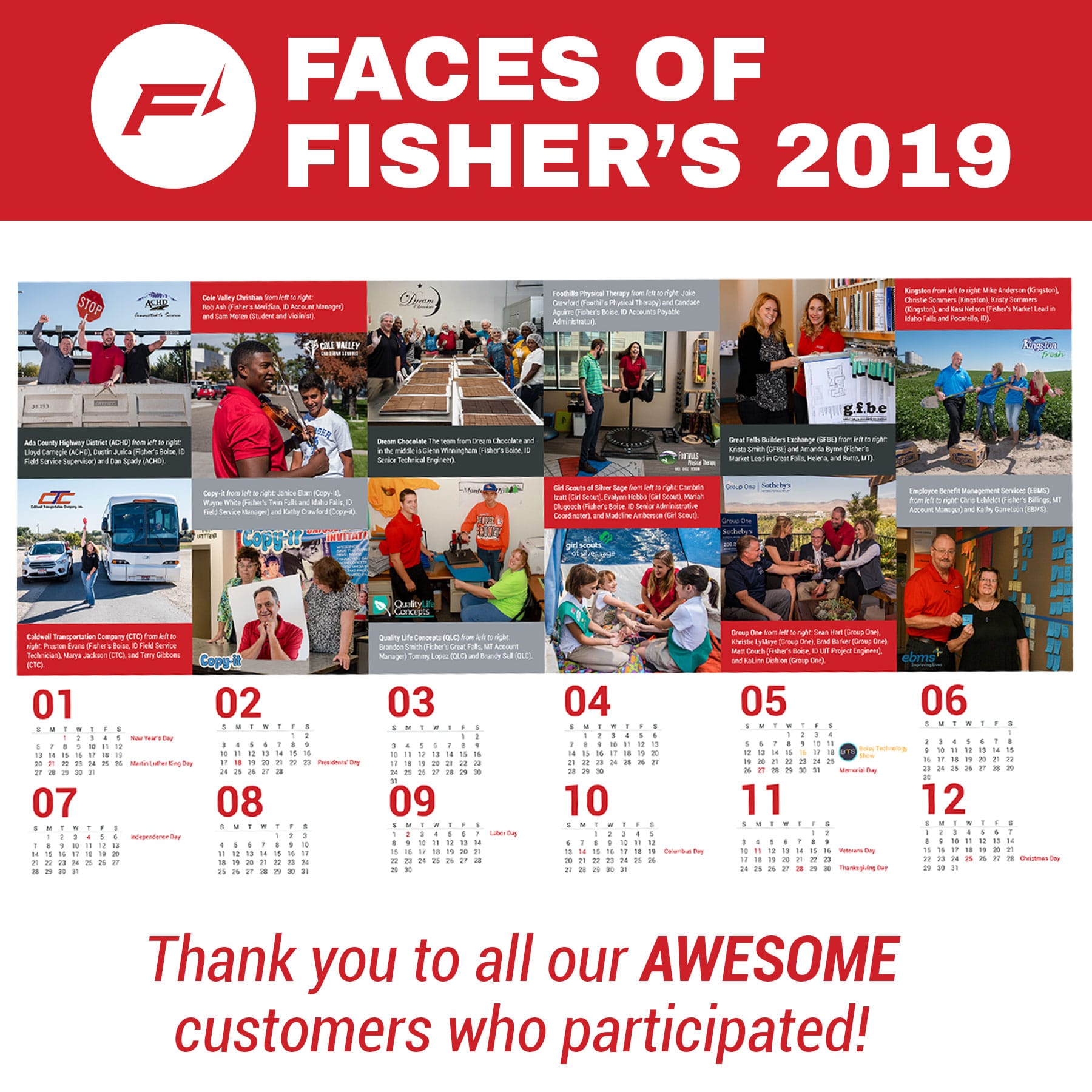 2019 Faces of Fisher's Calendar Fisher's Technology